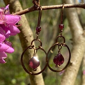 Garnet Hoop Earrings